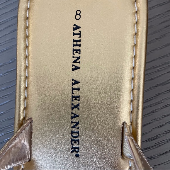 Athena Alexander Gold Sandals with sparkle rhinestone decoration in front. - Picture 9 of 13